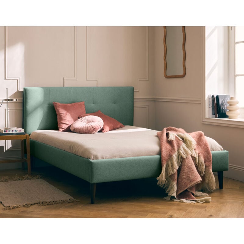Bestmobilier - Monet - lit - 140x190 - sommier inclus - en tissu - vert sauge
