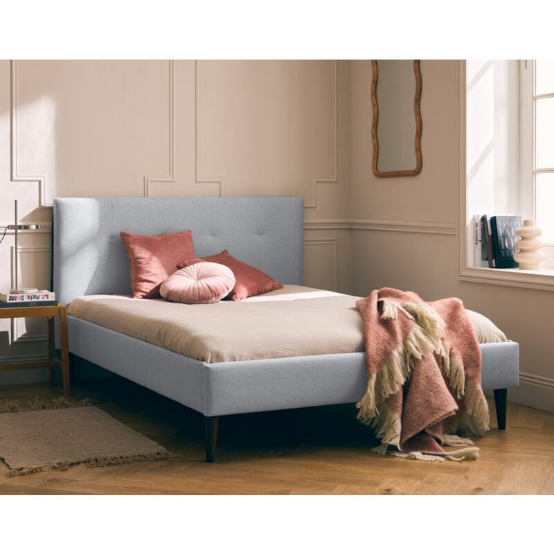 Monet - lit - 140x190 - sommier inclus - en tissu - gris