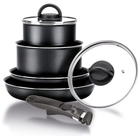 Moneta Gea Minispace Batteria 6 pezzi con manico removibile, alluminio 100% riciclato, anche per induzione. Made in Italy