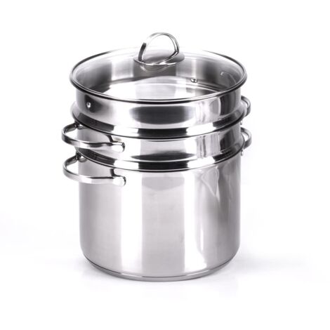 Moneta Pastaiola Allegro Inox 24 cm 7 litri, con doppio cestello, scolapasta e cestello vapore. Per tutti i fuochi, compresa induzione., A01A167502