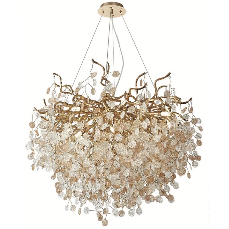 Lustre moderne 60cm en métal doré – Hauteur réglable 140cm – Design élégant pour intérieur spacieux – Éclairage central