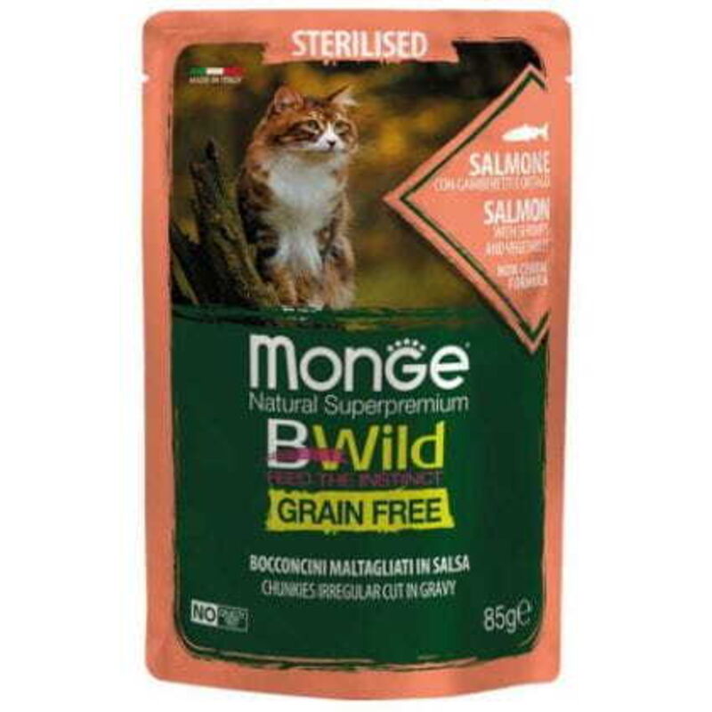 Monge Bwild Cat Sterilisierter Lachs Mit Garnelen Und Gemüse In Sauce 85 G