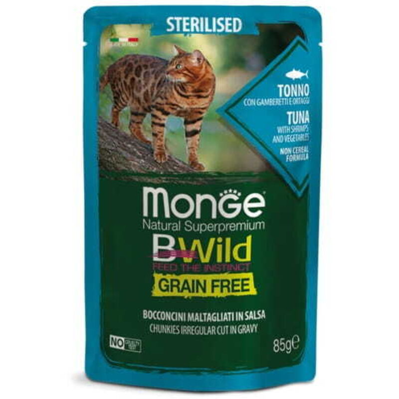 Monge Bwild Cat Sterilisierter Thunfisch Mit Garnelen Und Gemüse In Sauce 85 G