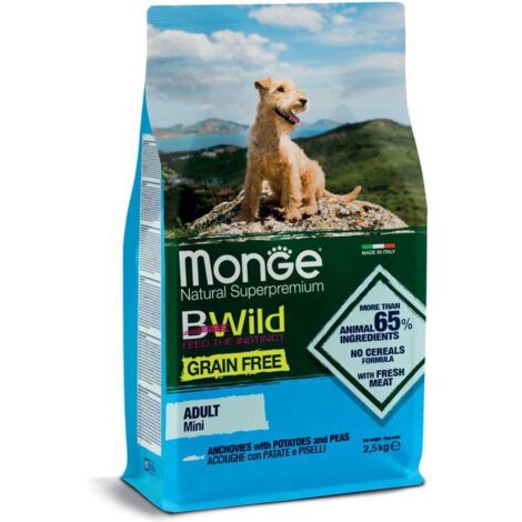 Monge Bwild Dog Grain Free Adult Mini con Aggiughe, Patate e Piselli  - Monge Bwild Dog Grain Free Adult Mini con Aggiughe, Patate e Piselli - Sacco Da 3 Kg