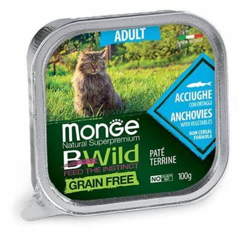Monge Cat Bwild Grain Free Adult Patè Acciughe  - Monge Cat Bwild Grain Free Adult Patè Acciughe - Vaschetta Da 100 Gr