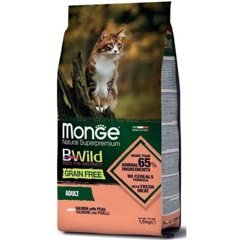 Monge Cat Bwild Grain Free Adult Salmone e Piselli  - Monge Cat Bwild Grain Free Adult Salmone e Piselli - Sacco Da 1,5 Kg