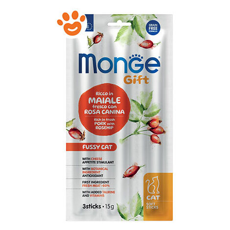 Monge Cat Gift Soft Sticks Appetito Difficile Maiale con Rosa Canina + OMAGGIO  - Monge Cat Gift Soft Sticks Appetito Difficile Maiale con Rosa Canina + OMAGGIO - Confezione Da 3 Stick + OMAGGIO Monge