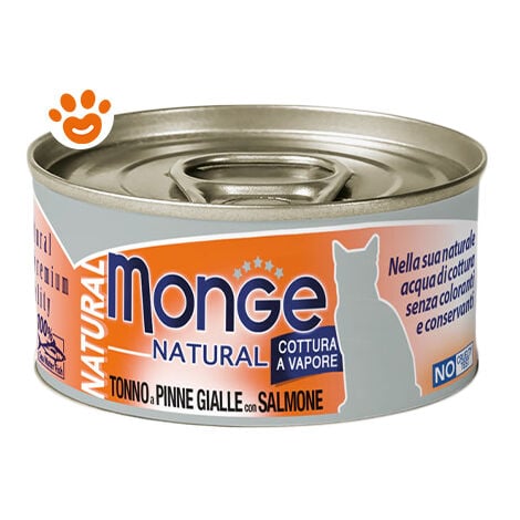 Monge Cat Natural Tonno a Pinne Gialle e Salmone  - Monge Cat Natural Tonno a Pinne Gialle e Salmone - Lattina Da 80 Gr