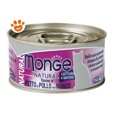Monge Cat Natural Tonno con Petto di Pollo e Manzo  - Monge Cat Natural Tonno con Petto di Pollo e Manzo - Lattina Da 80 Gr
