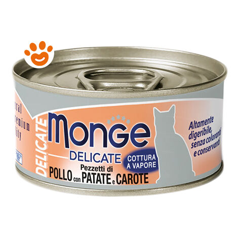 Monge Delicate Gatto, Pezzetti di Pollo 80gr - Pollo con Patate e Carote