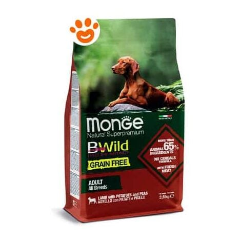 Monge Dog Bwild Grain Free Adult All Breed Agnello e Piselli  - Monge Dog Bwild Grain Free Adult All Breed Agnello e Piselli - Sacco Da 12 Kg