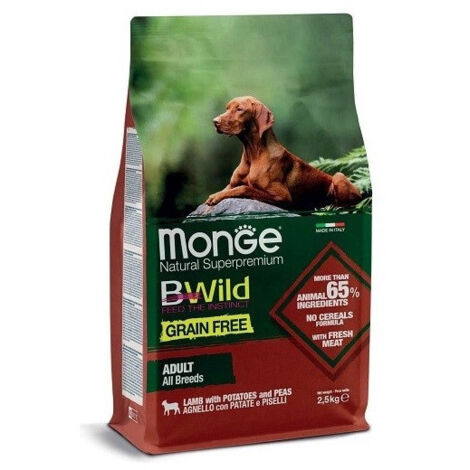 Monge Dog Bwild Grain Free Adult All Breed Agnello e Piselli  - Monge Dog Bwild Grain Free Adult All Breed Agnello e Piselli - Sacco Da 2,5 Kg
