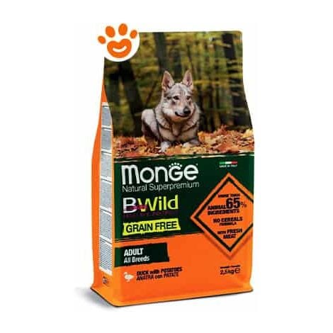 Monge Dog Bwild Grain Free Adult All Breeds Anatra e Patate  - Monge Dog Bwild Grain Free Adult All Breeds Anatra e Patate - Sacco Da 12 Kg