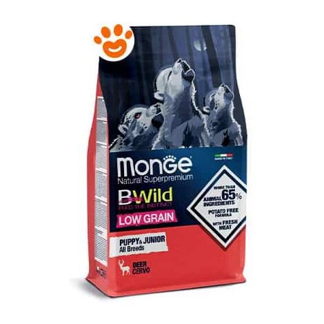 Monge Dog Bwild Low Grain Puppy Cervo Per Cani  - Monge Dog Bwild Low Grain Puppy Cervo Per Cani - Sacco Da 2,5 Kg