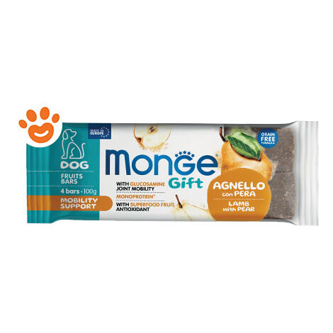 Monge Dog Gift Fruits Bars Mobility Support Agnello con Pera + OMAGGIO  - Monge Dog Gift Fruits Bars Mobility Support Agnello con Pera + OMAGGIO - Confezione Da 100 Gr + OMAGGIO Monge GIFT