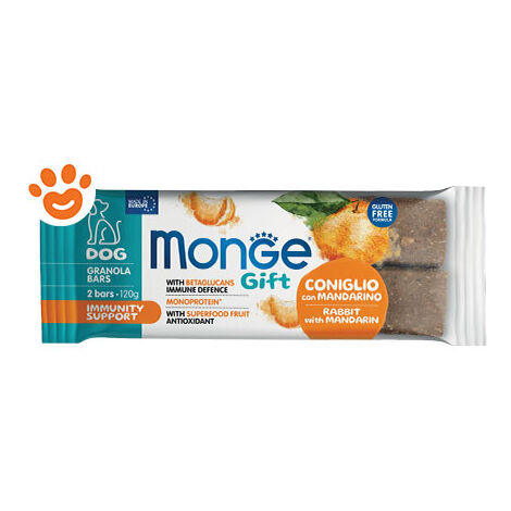 Monge Dog Gift Granola Bars Immunity Support Coniglio con Mandarino + OMAGGIO  - Monge Dog Gift Granola Bars Immunity Support Coniglio con Mandarino + OMAGGIO - Confezione Da 120 Gr + OMAGGIO Monge GI