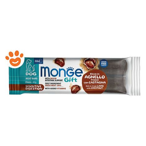 Monge Dog Gift Meat Bars Sensitive Digestion Agnello con Castagne + OMAGGIO  - Monge Dog Gift Meat Bars Sensitive Digestion Agnello con Castagne + OMAGGIO - Confezione Da 40 Gr + OMAGGIO Monge GIFT