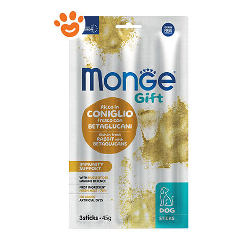 Monge Dog Gift Sticks Immunity Support Coniglio con Betaglucani + OMAGGIO  - Monge Dog Gift Sticks Immunity Support Coniglio con Betaglucani + OMAGGIO - Any, Confezione Da 3 Stick + OMAGGIO Monge GIFT