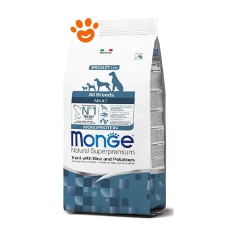 Monge Dog Natural Superpremium Monoprotein Adult All Breeds Trota Riso e Patate  - Monge Dog Natural Superpremium Monoprotein Adult All Breeds Trota Riso e Patate - Sacco Da 12 Kg