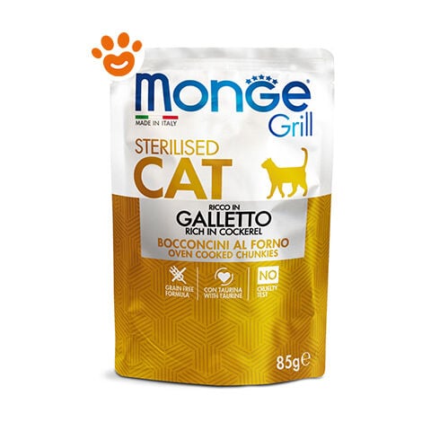 Monge Grill Cat Adult Sterilised Galletto  - Monge Grill Cat Adult Sterilised Galletto - Bustina Da 85 Gr
