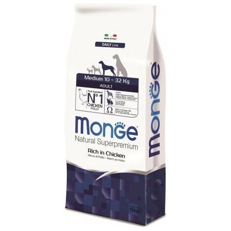 MONGE Natural Superpremium per Cane Adult Medium Ricco di Pollo da 12 Kg