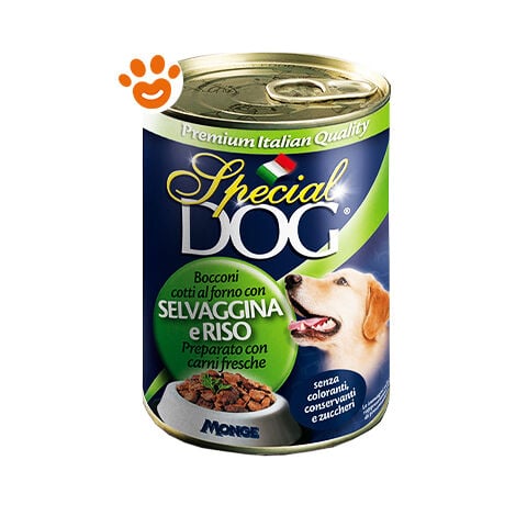 Monge Special Dog Adult Bocconi Selvaggina e Riso  - Monge Special Dog Adult Bocconi Selvaggina e Riso - Lattina Da 400 Gr
