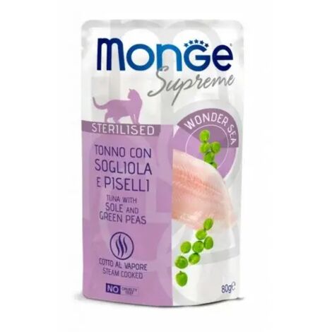Monge Supreme Gato Esterilizado Atún con Pescado, Lenguado y Guisantes 80g