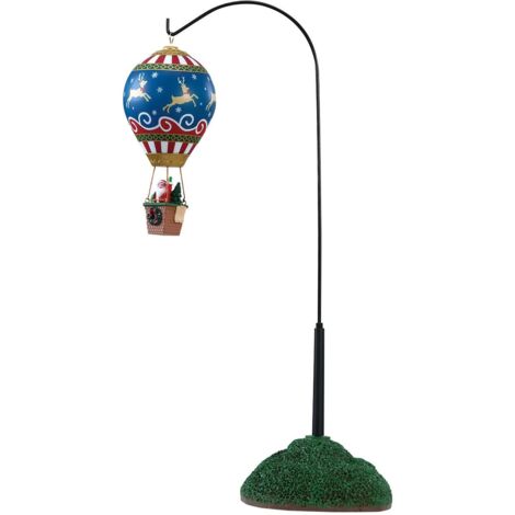 Mongolfiera con renna e Babbo Natale decorazione natalizia per villaggio in poliresina