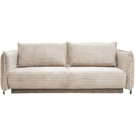 MONICA - Canapé 3 places convertible avec coffre velours gros côtelé beige