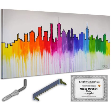 Monica Mirafiori I Cuadro Ciudad Arcoiris I 140x70cm  Cuadro pintado a mano  Cuadro acrílico  Cuadro acrílico de gran formato I Arte moderno I Cuadros artísticos I Cuadro pintado a mano