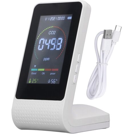 Moniteur de CO2 Blanc avec Affichage Numérique LED, Détecteur de Température, Humidité et TVOC, Écran LCD Rétroéclairé