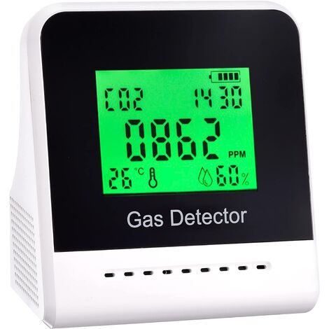 Moniteur de CO2, Détecteur de CO2 avec capteur NDIR 400-5000 PPM, Alarme sonore, température, humidité, alimenté par des Piles Rechargeables