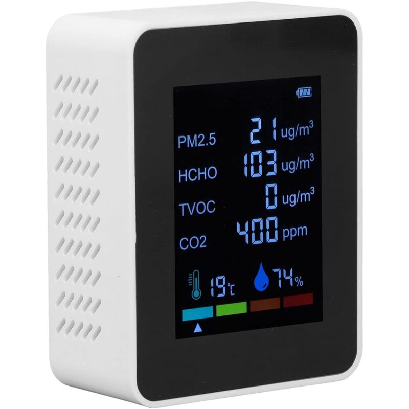 Moniteur de CO2, moniteur de qualité de l'air 6 en 1, écran couleur intelligent, peut détecter et afficher le CO2, TVOC, HCHO, PM2.5, température,