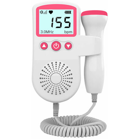 Moniteur de fréquence cardiaque Doppler fœtal pour bébé pour grossesse 50-230 BPM Plage de mesure 3 MHz Détecteur de fréquence cardiaque fœtale avec écran LCD de poche, Rose