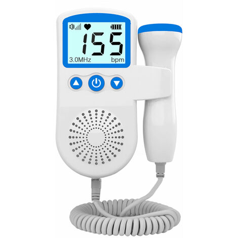 Moniteur de fréquence cardiaque Doppler fœtal pour bébé pour grossesse 50-230 BPM Plage de mesure 3 MHz Détecteur de fréquence cardiaque fœtale avec écran LCD Taille de poche (Bleu)