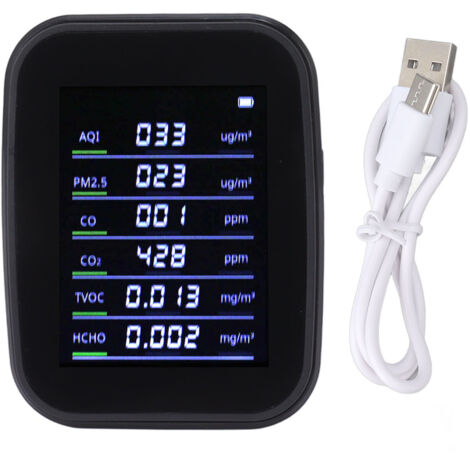 Moniteur de Qualité d'Air Intérieur Multifonction WiFi - Détecteur CO2, PM2.5, HCHO, TVOC, Température et Humidité