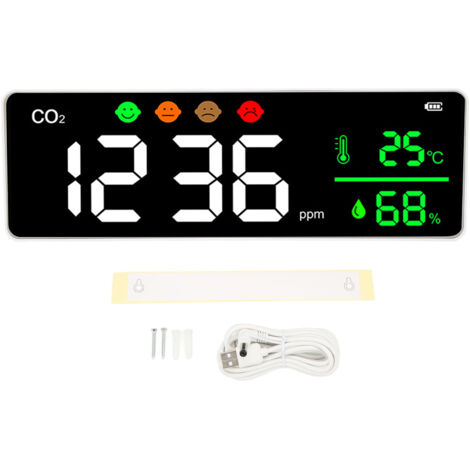 Moniteur de Qualité d'Air Murale avec Écran LED, Détecteur de Température et CO2 DM1306