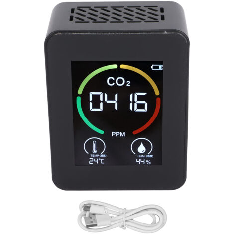Moniteur de Qualité d'Air Portable USB Rechargeable - Détecteur CO2, Température et Humidité pour Salles de Classe et Restaurants
