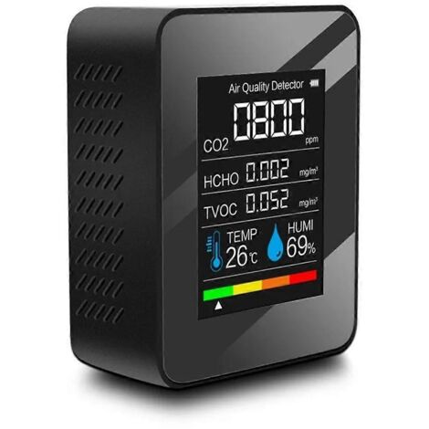 Moniteur de qualité de l'air 5 en 1 avec écran LCD noir --