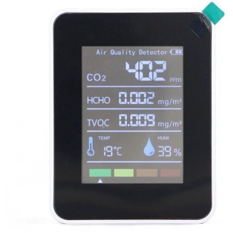 Moniteur de qualité de l'air 5 en 1, détecteur CO2 TVOC HCHO température humidité, testeur avec écran LCD,de DEBUNS