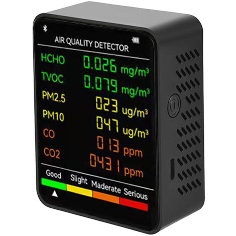 Moniteur de qualité de l'air 6 en 1 Compteur de CO2 PM2.5 PM10 HCHO TVOC CO Détecteur de formaldéhyde Écran LCD Détecteur de gaz Analyseur de capteur de CO2 Noir