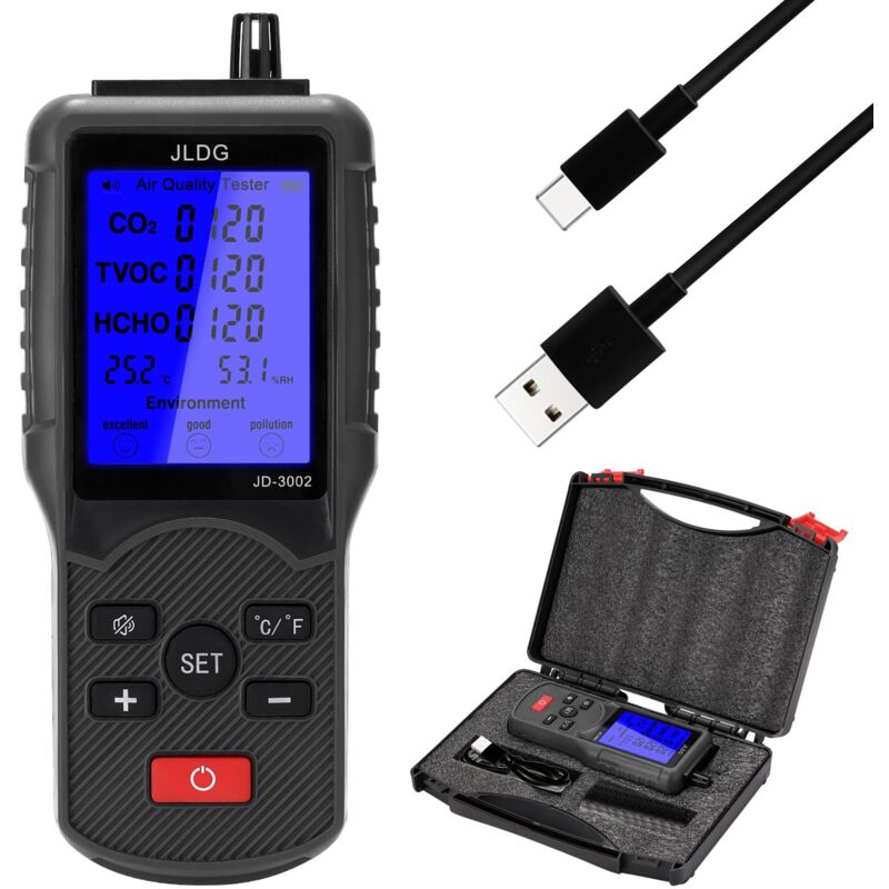 Moniteur de qualité de l'air 8 en 1, testeur Multifonction CO2 TVOC, Moniteur de température et d'humidité