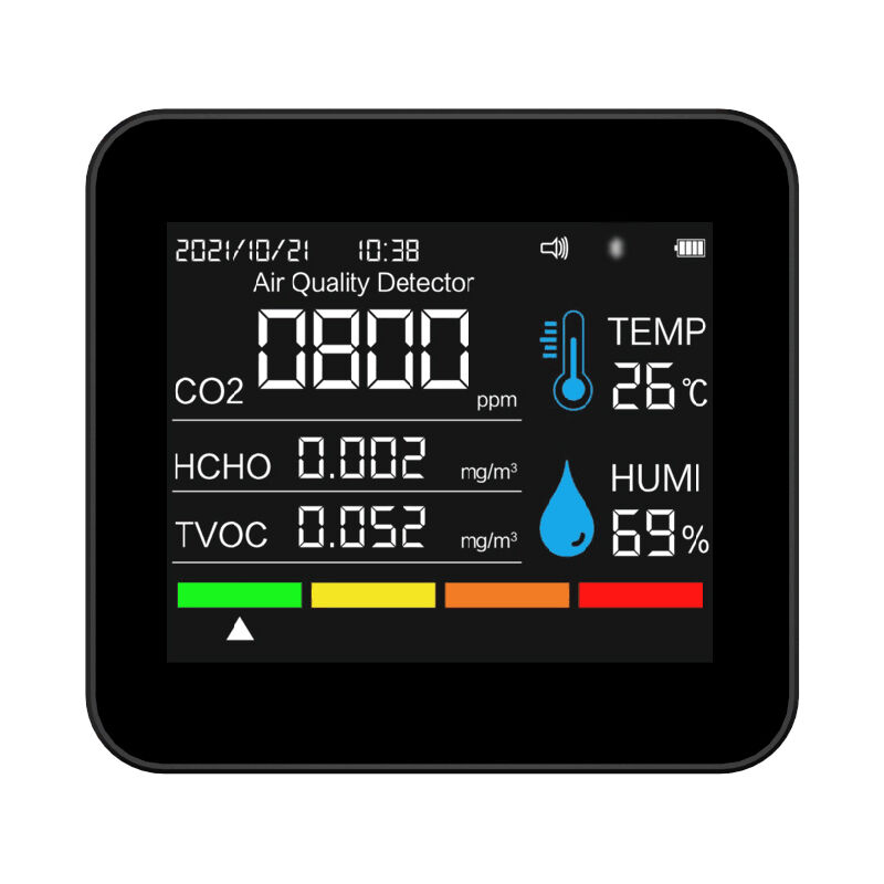 Decdeal - Moniteur de qualité de l'air bt 9 en 1, compteur de CO2, détecteur de dioxyde de carbone, heure/date CO2 tvoc hcho PM2.5 PM1.0 PM10,