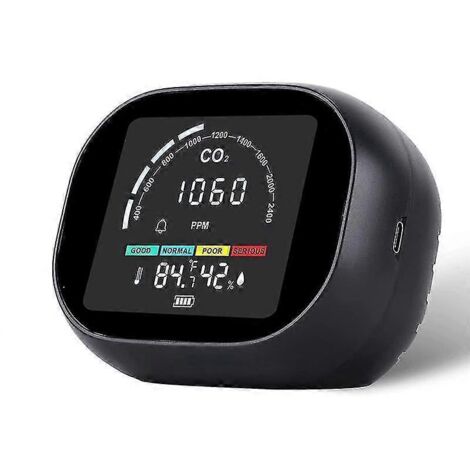 Moniteur de qualité de l'air CO2, détecteur de dioxyde de carbone intérieur, alarme de CO2, compteur 400-5000 ppm avec température, noir