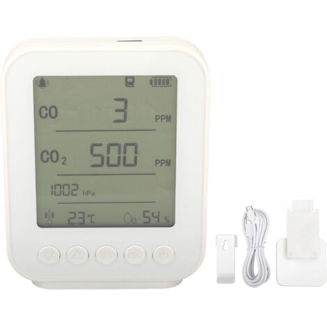 Moniteur de qualité de l'air de voiture 7 en 1, détecteur de CO2, pression, température et humidité, blanc, 5V