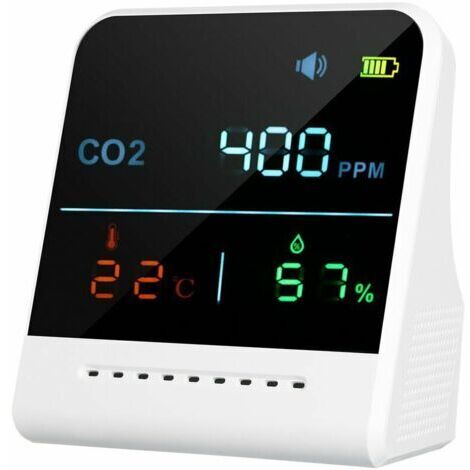 Moniteur de Qualité de l'air Détecteur d'alarme de CO2 écran LCD Affichage de l'humidité de la Température Intérieure 1000mAh Rechargeable - Blanc, Type 2