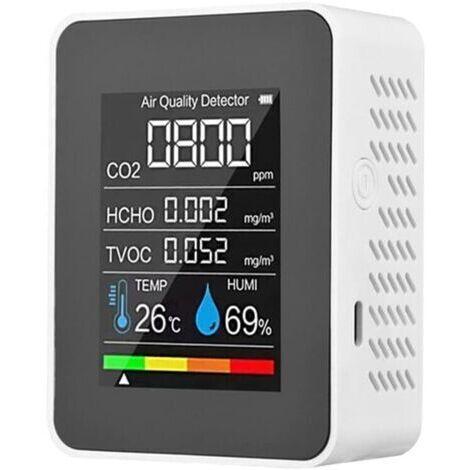 Moniteur de qualité de l'air intérieur 5 en 1 pour la maison et le bureau, moniteur de température et d'humidité, blanc