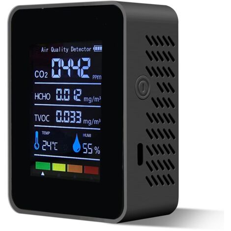 Moniteur de qualité de l'air intérieur 5 en 1, testeur intelligent portable de qualité de l'air pour CO2  COVT  HCHO  Température  Hum(Noir)