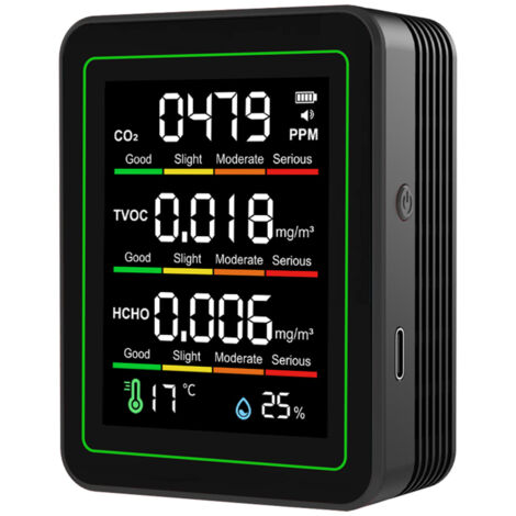 Moniteur de qualité de l'air intérieur intelligent portable 5 en 1 avec capteur infrarouge NDIR, mesure CO2, TVOC, température et humidité, compatible