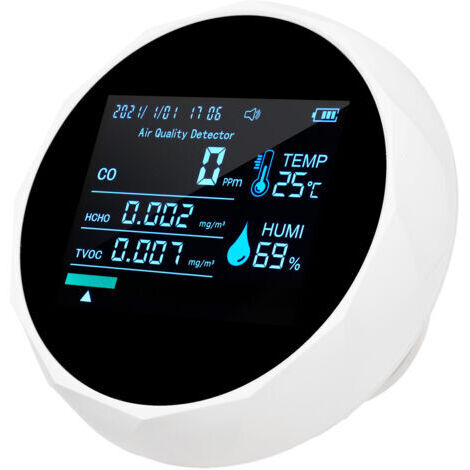 Moniteur de qualité de l’air multifonction 6 en 1 2CO16TB, détecteur portable de formaldéhyde, testeur professionnel pour intérieur, analyseur CO, TVOC, HCHO, humidité, température, avec date et heure
